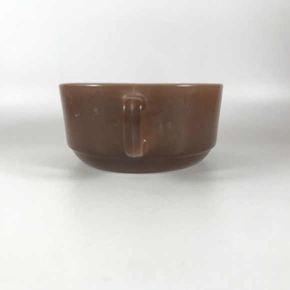 Vintage Fire King Soup Chili Bowl Brown D Handle Anchor Hocking Milk Glass - Picture 2 of 9